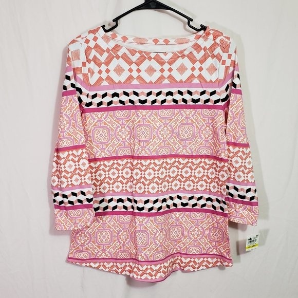 Charter Club Tops - Charter Club Petite Porcelain Rose Combo Top Women’s Casual Blouse (AH)